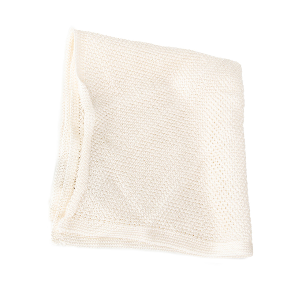LARDINI ANTIQUE WHITE KNIT POCKET SQUARE | MENS SIZE 25CM
